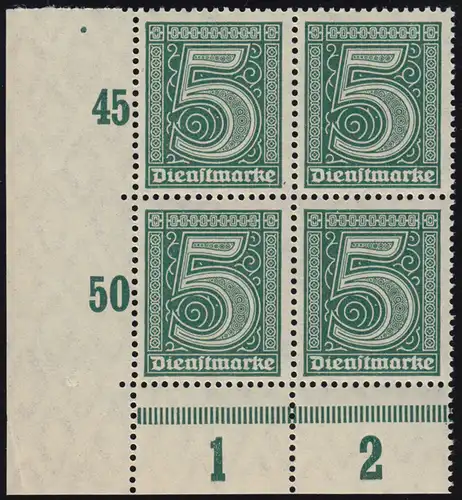 23 P Dienstmarke ohne Ablösungsziffer 21, Eckrand-Viererblock unten links **