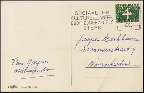 Firmenlochung/Perfin K auf 471 Ziffer auf AK Kinder im Hafen, AMSTERDAM 1962