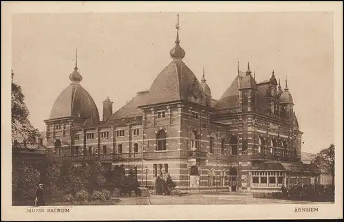 Firmenlochung/Perfin S.B. auf 123 Wilhelmina auf AK Konzerthaus ARNHEM 29.8.24