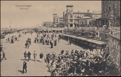 Firmenlochung/Perfin 2 auf 50 Ziffer EF auf AK Boulevard SCHEVENINGEN 10.9.15