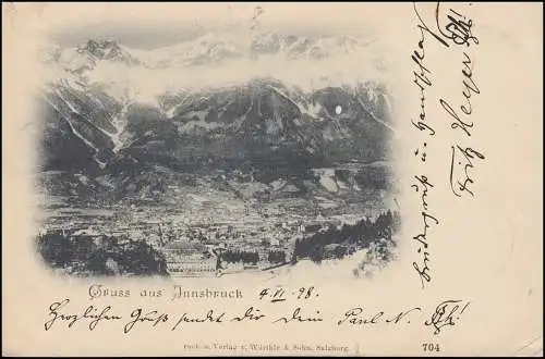 AK Gruss aus Innsbruck Panorama, Rostachteckstempel INNSBRUCK 4.6.98 n. HANNOVER