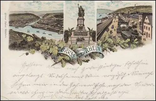 AK Gruss vom Rhein nach Grevenbroich, Bingen Niederwalddenkmal RÜDESHEIM 10.9.96