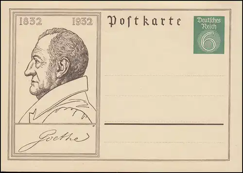 Postkarte P 213 Todestag Wolfgang von Goethe 6 Pf. grün, ungebraucht