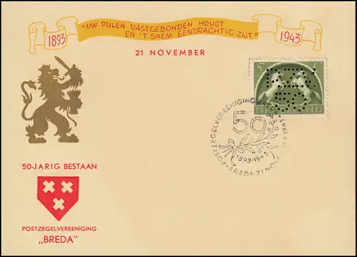 Enveloppe de bijoux 50 ans Timbres Club Breda: 411 Perforation SSt 21.11.43