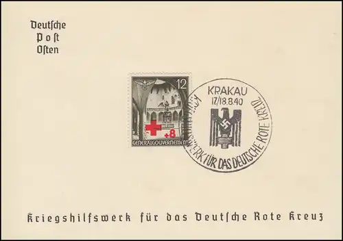 Generalgouvernement 52 Rotes Kreuz auf Spendenkarte mit ESSt KRAKAU 17/18.8.1940