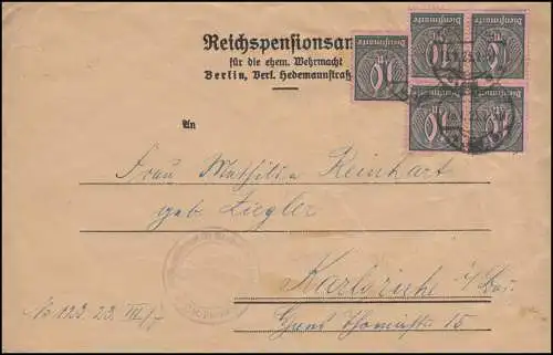 71 Dienstmarke auf Dienstbrief Reichspensionsamt BERLIN 18.1.23 nach Karlsruhe