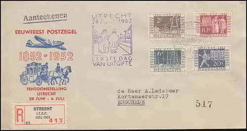 593-596 Reichstelegraphen-Satz auf Schmuck-R-FDC mit ESSt UTRECHT 28.6.1952