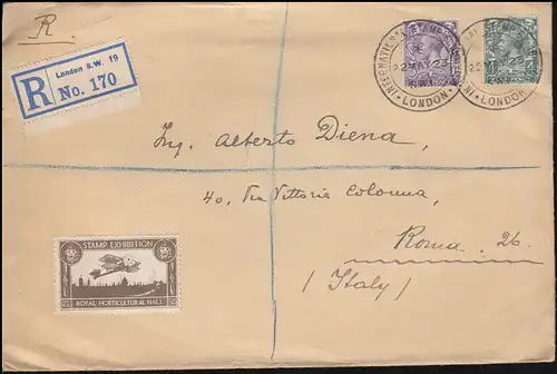 Großbritannien 132+133 König George V. Ausstellungs-R-Brief SSt LONDON 22.5.23 
