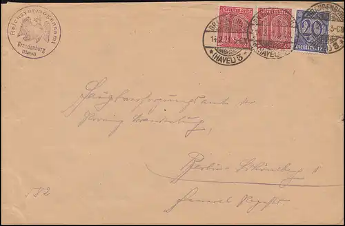 17+19 MiF sur lettre Reichsbedenamt BRANDENBURG (HAVEL) 14.2.21