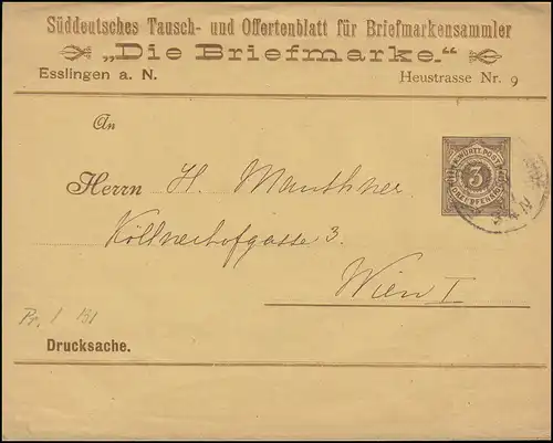 Württemberg PS 2 Streifband Die Briefmarke ESSLINGEN-BAHNHOF 27.11.1894