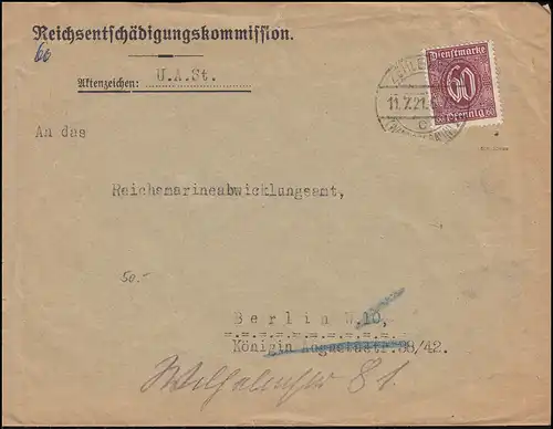 66a Dienstmarke als EFauf Brief ZEHLENDORF (WANNSEEBAHN) 11.7.1921, BPP gepüft