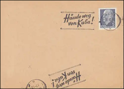 Hände weg von Kuba! Propaganda-Stempel auf Blanko-Karte JENA 20.10.1962