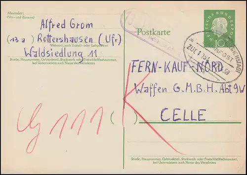 Landpost-Stempel Rottershausen ... Industriesiedlung, Postkarte BAHNPOST 22.4.59