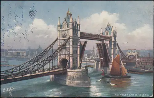 Ansichtskarte Gemälde Tower-Bridge in London, LONDON 6.8.1906 nach Breyell