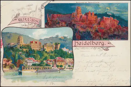 Ansichtskarte Gruss aus Heidelberg: Heidelberger Schloß, 29.10.1898 nach Köln