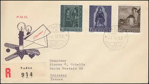 Liechtenstein 374-376 Weihnachten 1958 Satz auf Schmuck-R-FDC VADUZ 4.12.58