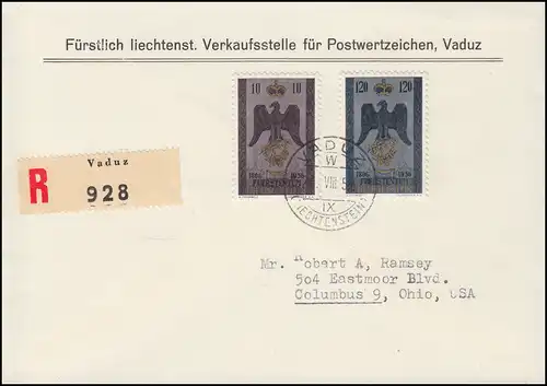 Liechtenstein 346-347 Souveränes Fürstentum auf R-FDC Verkaufsstelle VADUZ 1956