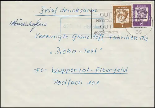 Landpost-Stempel 8901 Mödishofen auf Brief AUGSBURG 29.4.63 nach Wuppertal