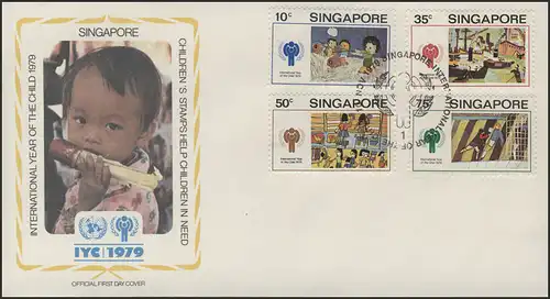 Singapour: Dessins pour enfants - Enfants en jouant, 2 valeurs sur 1 Bijoux FDC