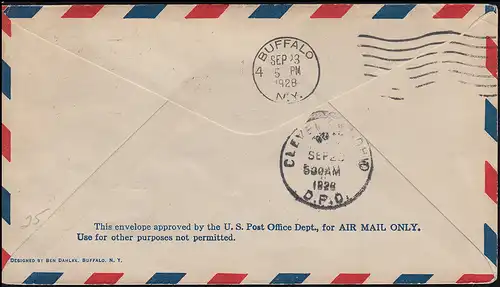 Flugpost EASTERN STATES EXPOSITION 16.-22.9.1928 Springfield 22.9. nach Buffalo