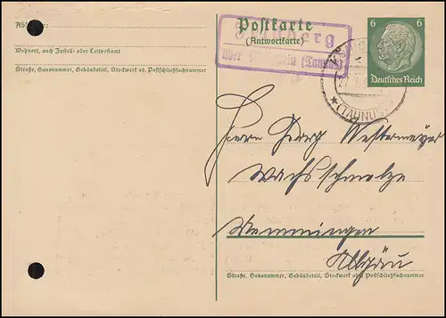 Landpost Feldberg über KÖNIGSTEIN (TAUNUS) 27.2.37 auf Postkarte P 226I