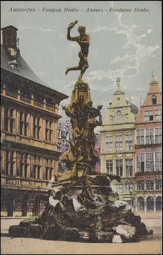 Belgien Ansichtskarte Antwerpen Anvers: Brunnen Fontaine Brabo, 12.11.1926