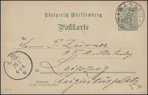Postkarte P 37 mit DV: 13 1 99 von WANGEN 24.6.99 nach Leipzig L.13.e -25.6.