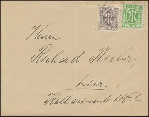 AM-Post 4+5 Pf. MiF auf Orts-Brief HILDESHEIM 3.1.46