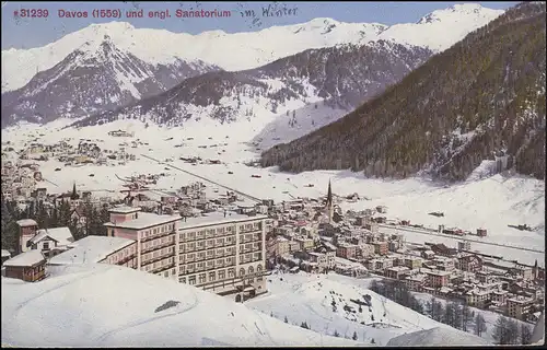 Schweiz AK 31239 Davos (1559) und engl. Sanatorium, DAVOS-PLATZ 6.8.23 