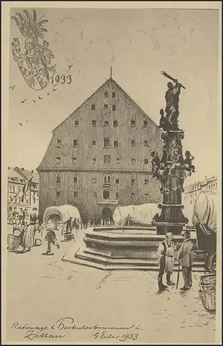 Ansichtskarte 1000 Jahre Oberlausnitz Grenzstadt Zittau, Zittau 12.9.33 