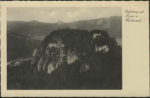 Ansichtskarte Oybinberg mit Ruine und Restaurant, ungebraucht 