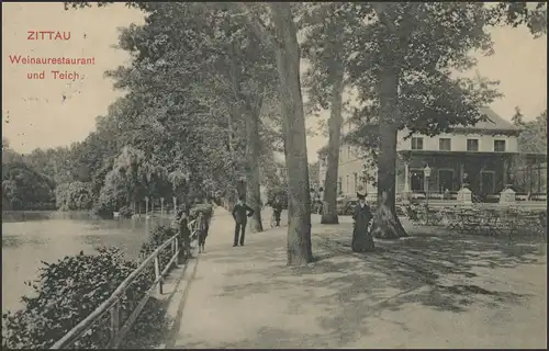 Ansichtskarte Zittau: Weinaurestaurant und Teich, Zittau 23.9.1909