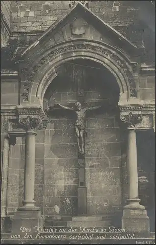 Carte de vue Feldpost Kreuzifix à l'église d'Avion, 3.9.1915 à Birth