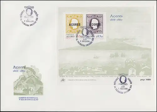 Portugal Azoren Erstausgabe mit Aufdruck Azoren 1868-1980, Block - FDC