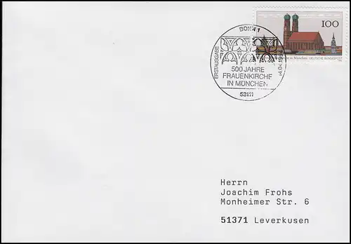 1731 Frauenkirche München, EF FDC ESSt Bonn 500 Jahre Frauenkirche 14.4.1994