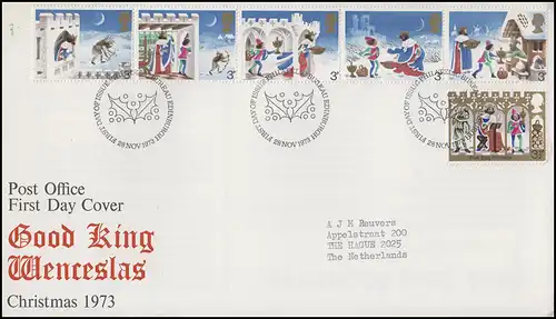 Großbritannien Weihnachten Christmas 1973 als ZD-Streifen, MiF FDC Edinburgh