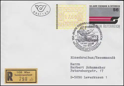 Österreich: 100 Jahre Eisenbahn in Österreich, MiF R-FDC ESSt Wien 5.6.1987