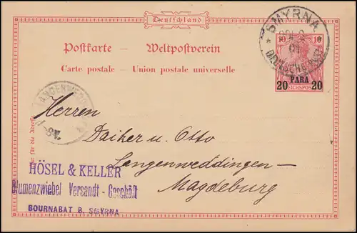 Türkei Postkarte P 7 Germania 20 Para DEUTSCHE POST SMYRNA 20.12.1901