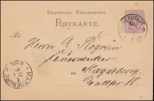 Carte postale P 12/02B, paragraphe 5 Pfennig DV 187, MAX 1a - 22.4.1887