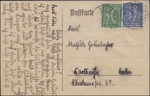 162+168 chiffre + mineur carte postale à distance appropriée SCHLEISHEIM 25.8.22