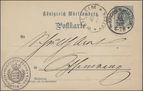 Carte postale de service P 2, paragraphe 2, p. DV 12 3 00, KIRCHHEIM, sous TECK 17.7.1900
