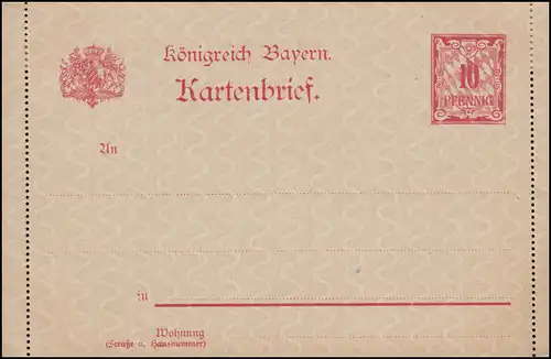 Kartenbrief K 1 Ziffer 10 Pfennig - ohne rückseitige Bemerkung, ungebraucht