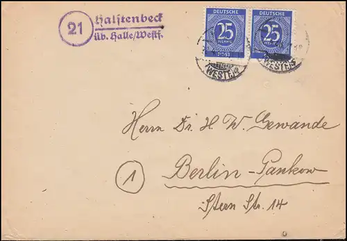 Landpost-Stemple Halstenbeck sur Halle/Westf.) 22.4.48 Lettre après Berlin-Pankov