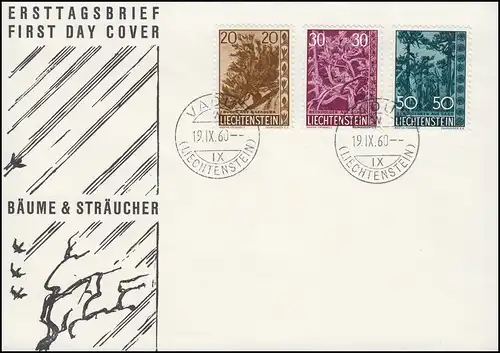 Liechtenstein 399-401 Bäume und Sträucher - Satz auf Schmuck-FDC VADUZ 16.9.60