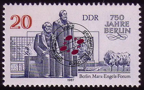 3077 Berlin 20 Pf Marx-Engels-Forum aus Kleinbogen O