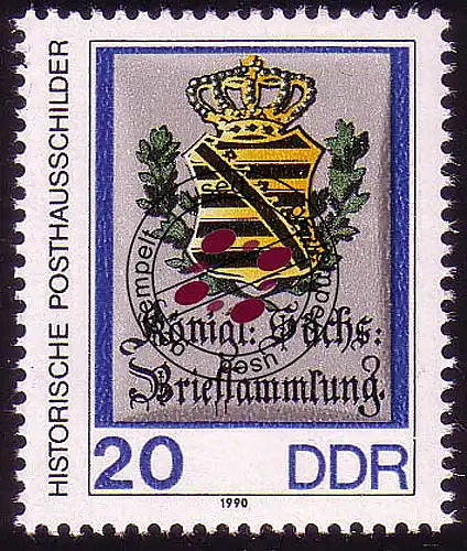 3303 Panneau de poste historique 20 Pf 27,5x33 mm O