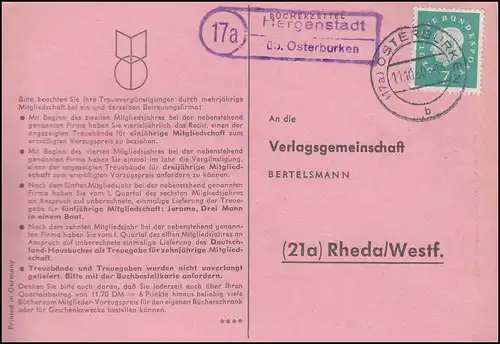 Landpost Hergenstadt über OSTERBURKEN 11.10.1960 auf Postkarte nach Rheda/Westf.