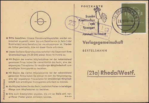 Landpost Lintig über BREMERHAVEN 29.10.1960 auf Postkarte nach Rheda