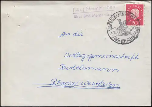 Landpost Neunkirchen über Bad Mergentheim auf Brief SSt BAD MERGENTHEIM 9.6.61