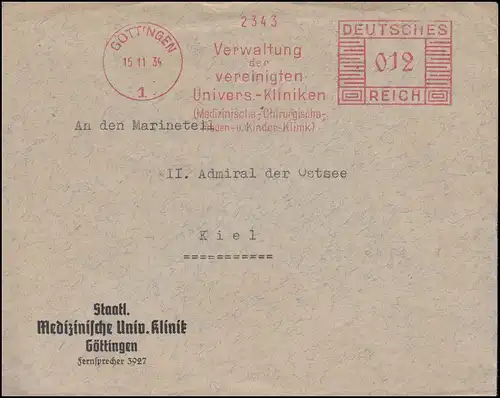 AFS Verwaltung der vereinten Universitäts-Kliniken Göttingen 15.11.34 auf Brief